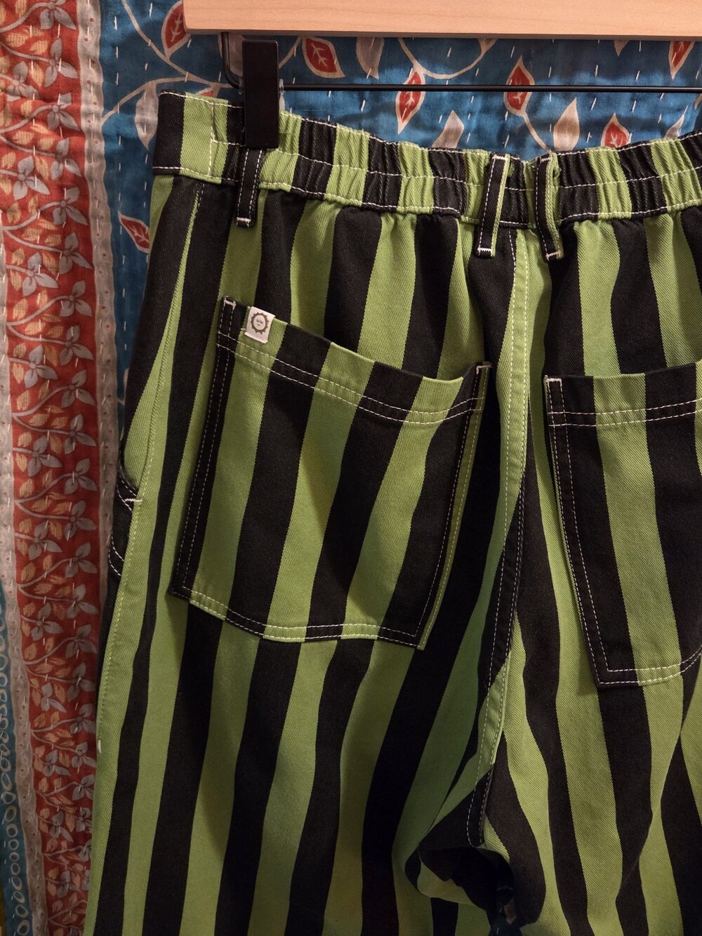 Big Bud Press sz M Black Striped Work Pants in Bright Olive - Picture 7 of 8